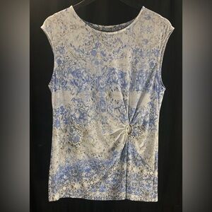 Ivanka Trump Blue and White Patterned Blouse